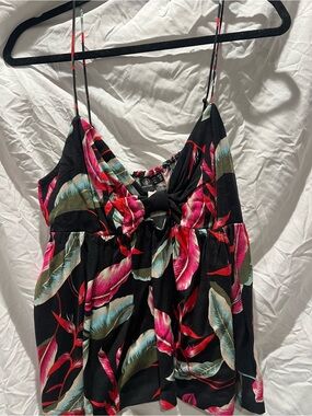 Volcom Black Tropical Tie-Front Spaghetti Strap Tank
